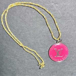 Louis Vuitton Pink and Gold Pendant Necklace Up-Cycled from LV vintage zip charm